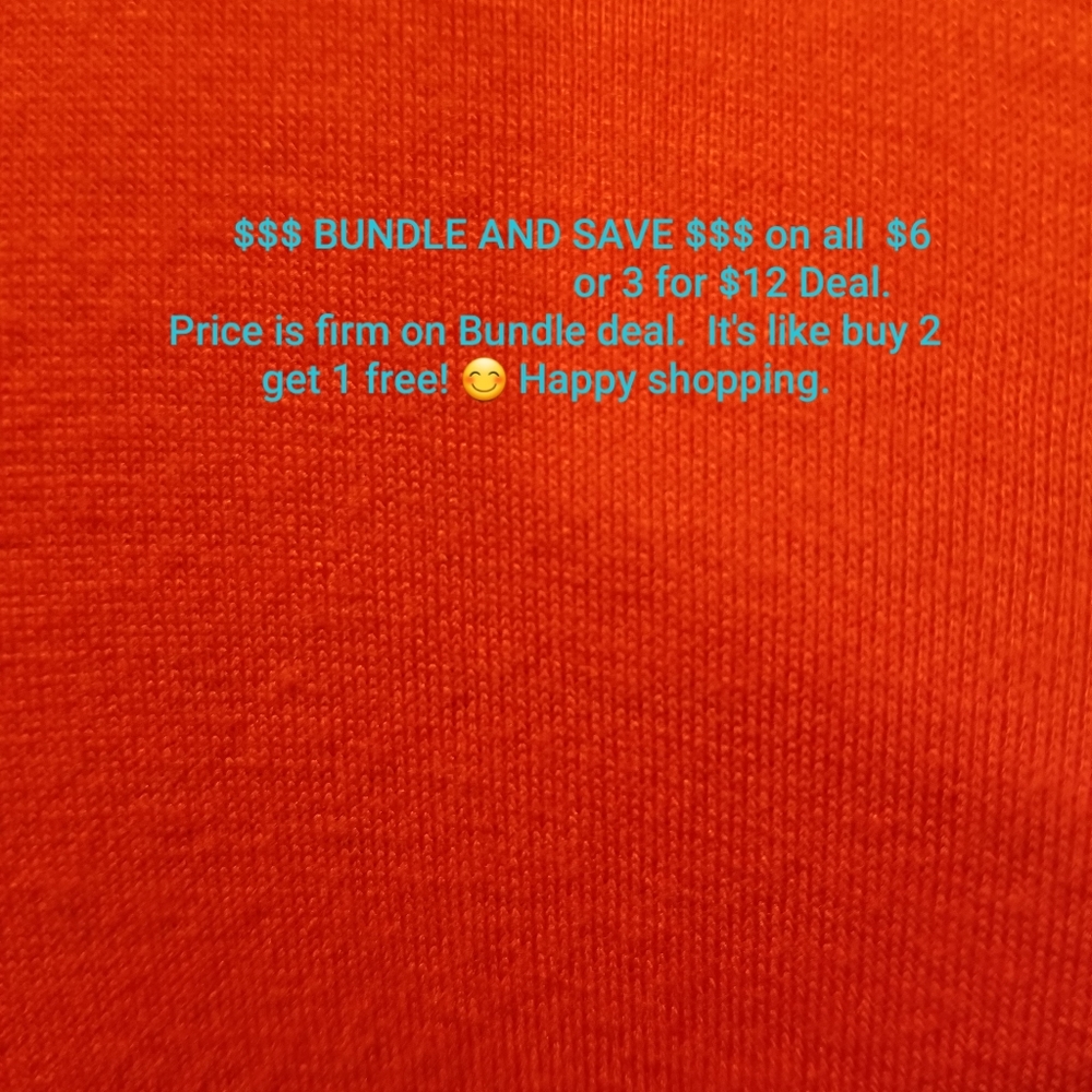 Tops $6 each or 3 for $12.